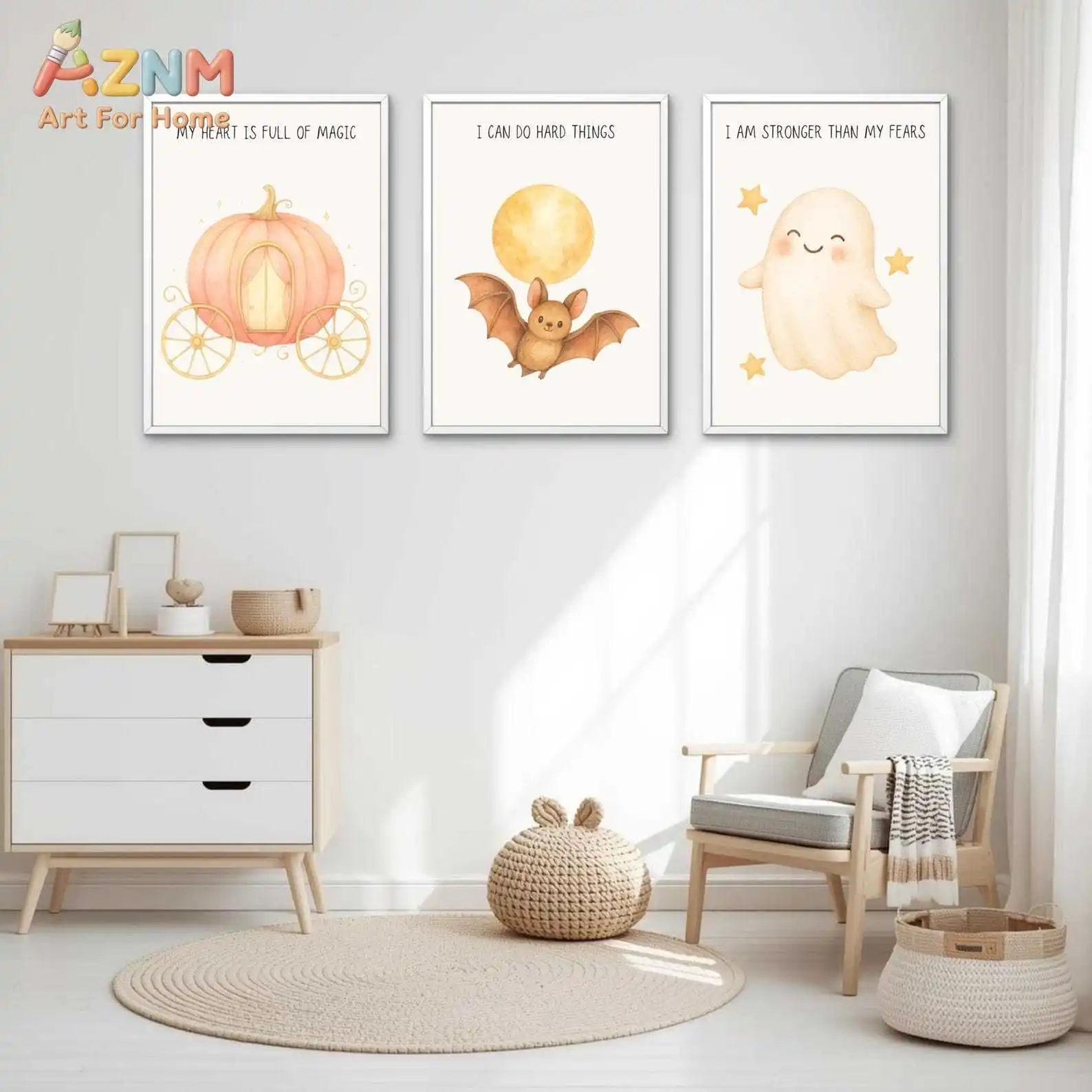 Halloween Affirmation Posters for Kids | Halloween Wall Art | Positive Affirmations Decor Unframed Canvas Nursery Decor