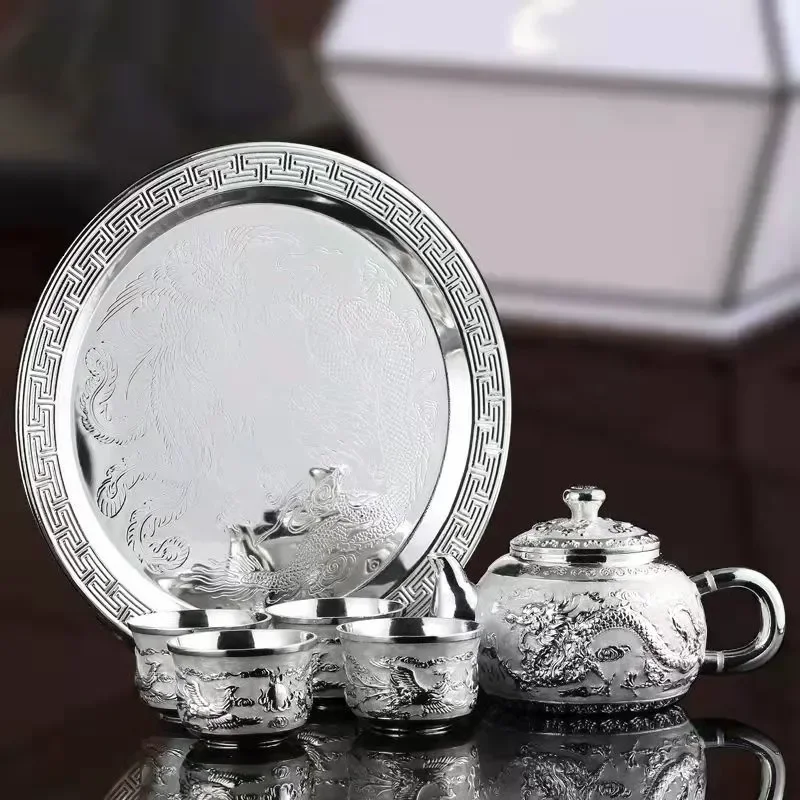 

European Style Home Delicate Rose Tea Set Chinese Kung Fu Tea Set Retro Simple Metal Teapot Cup Teaware Kitchen Dining Bar