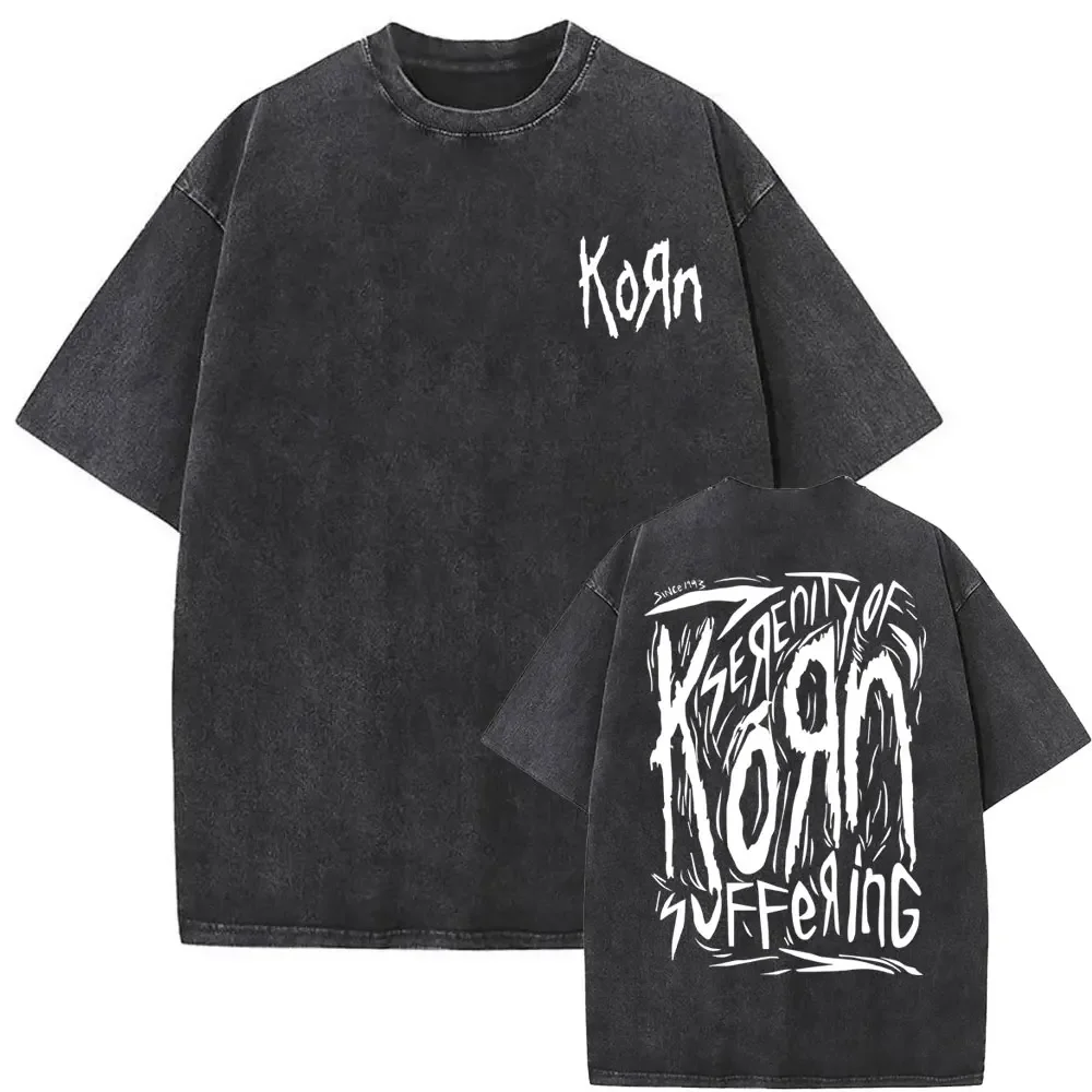 Rock Band Korn Ftl 25 Follow The Leader Double Sided Print T Shirt Men Gothic Casual Oversized Tees Unisex Washed Vintage Tshirt