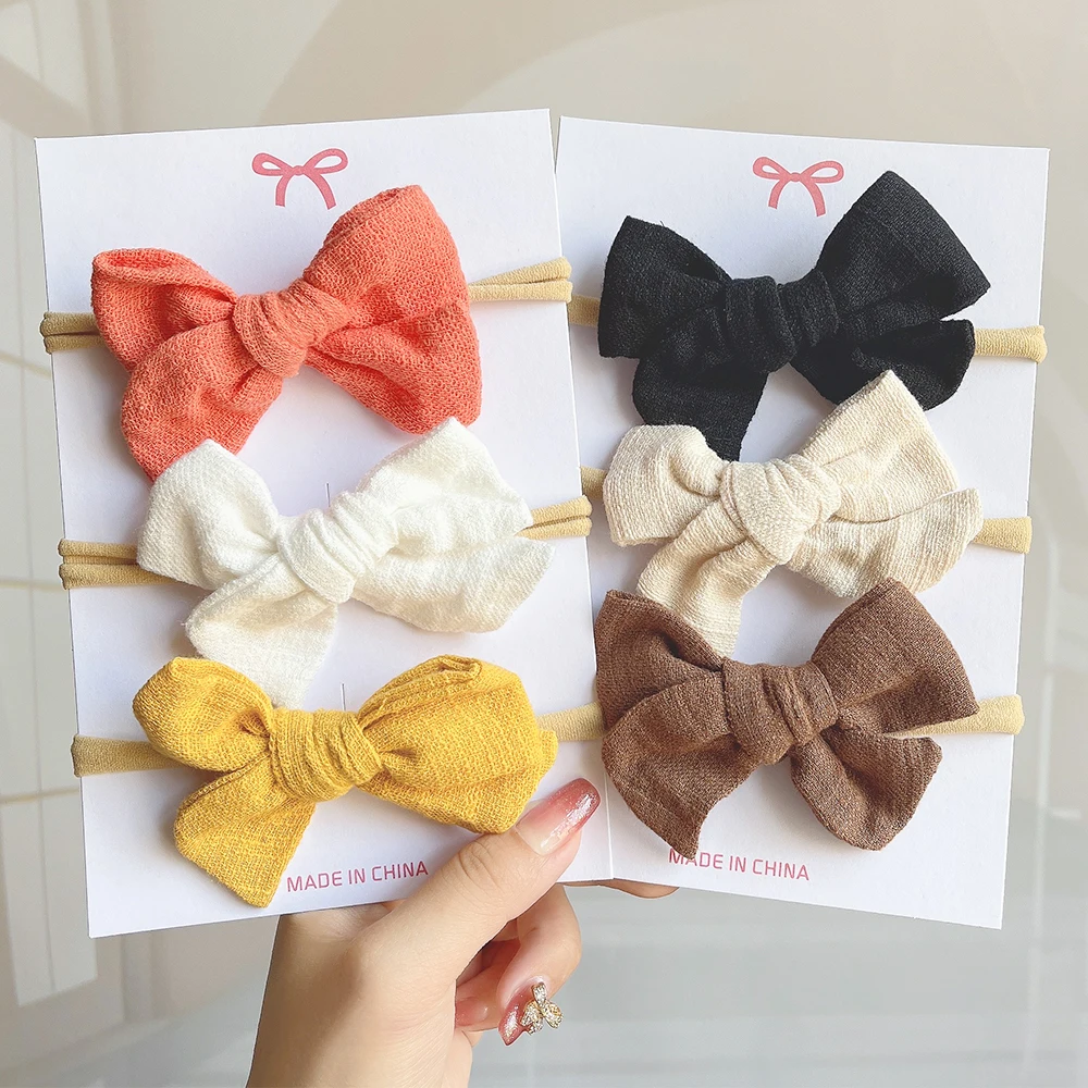 3Pcs/Set Cute Baby Bows Nylon Headband Solid Cotton Hair Bands For Children Girls Newborn Turban Headwear Kids Hair Accessories