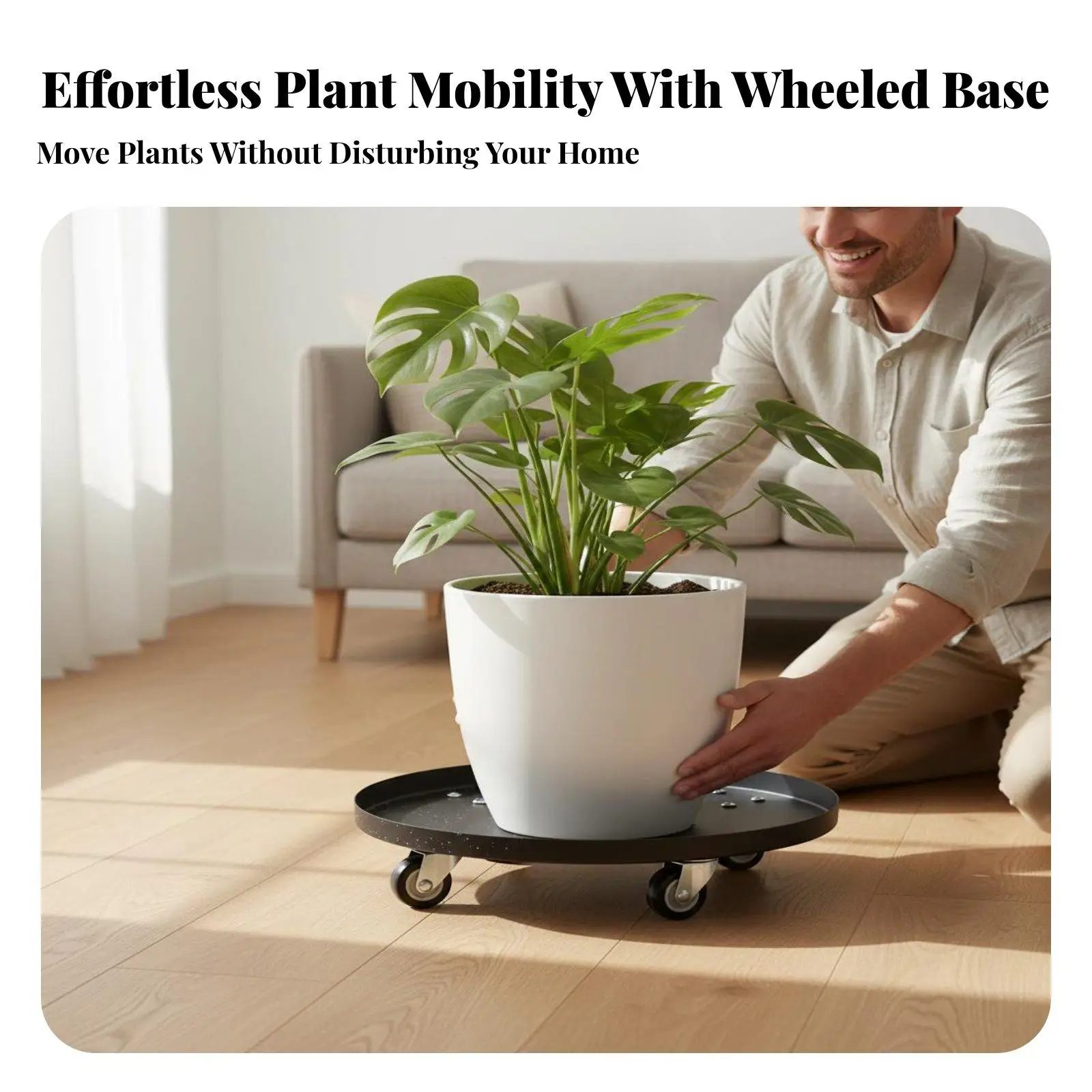 Heavy Duty Carbon Steel Flowerpot Tray with Wheels for Large Planter Outdoor Self Watering Pot Trolley