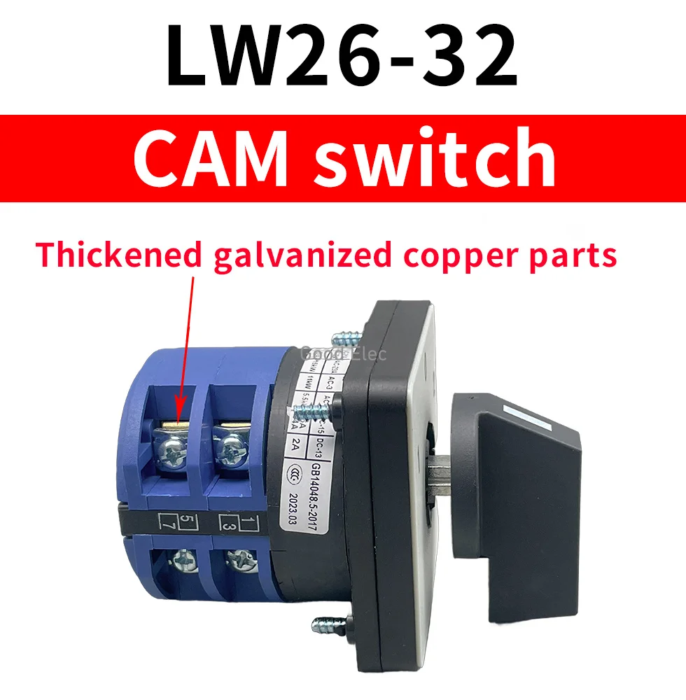 

lw26-32/2 3-позиционный поворотный переключатель 32A 2-полюсный переключатель кулачка универсальный переключатель 1-0-2 серебряный контакт