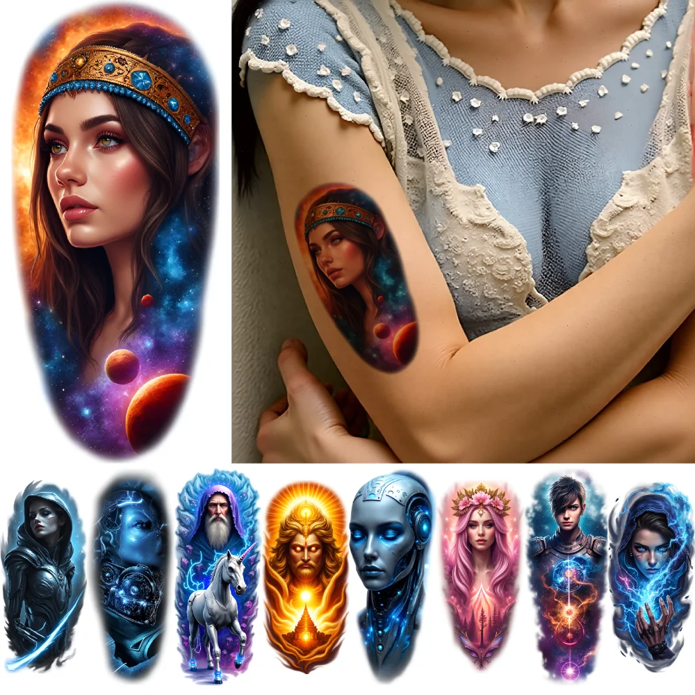 

3 шт., временные татуировки, фэнтезийные татуировки, красочные реалистичные мифические татуировки, водонепроницаемые долговечные наклейки для тела для рук, бедер