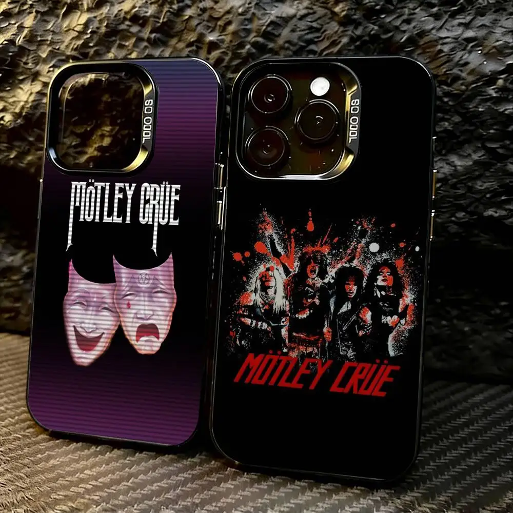 

Retro Motley crue Phone Case For iPhone 17,16,15,14,13,12,11 Plus,Pro Max,XS,Colored Silver Plated Inside Cover