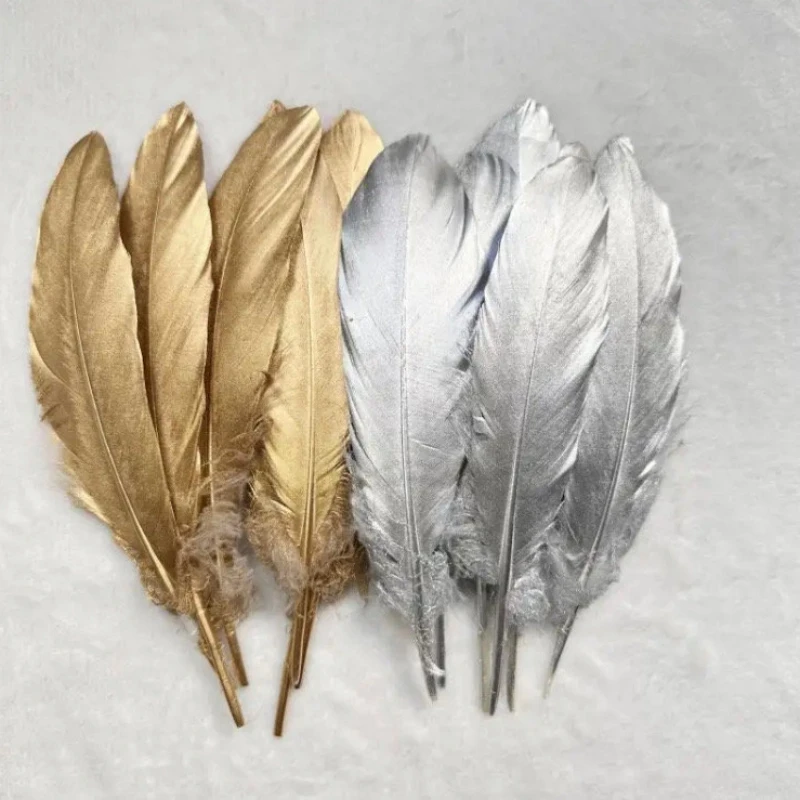 Gold Silver Painted Natural Feathers Goose Turkey Rooster Tail Feathers for DIY Jewelry Making Craft Decoration Costume Props
