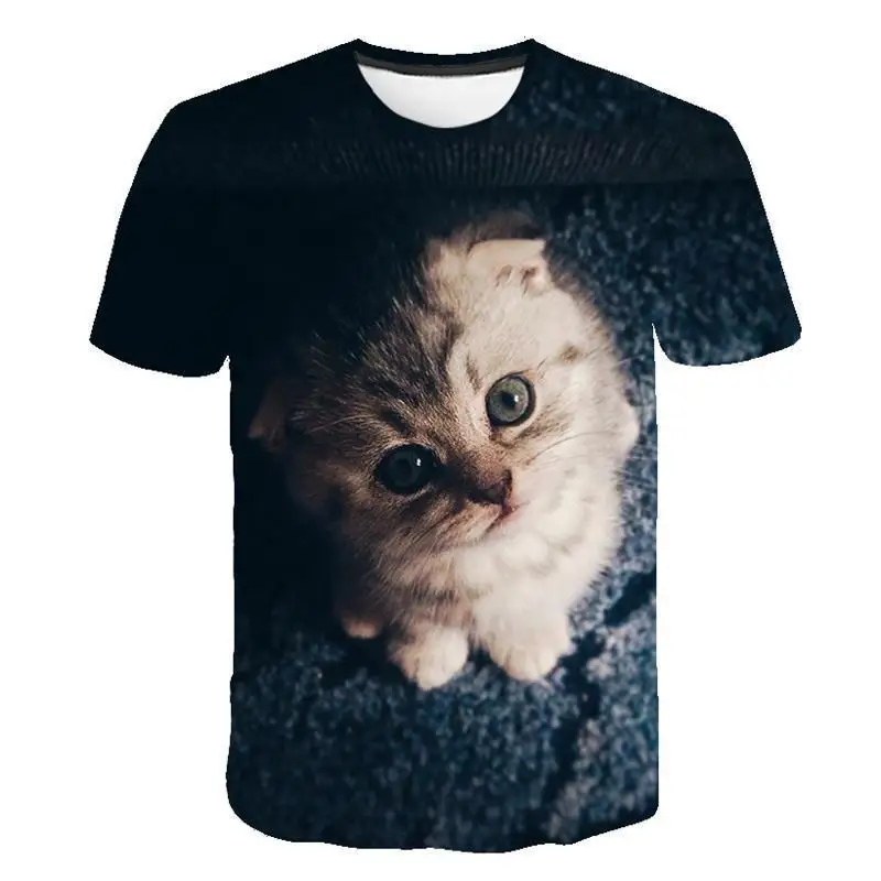 Cat Cute T-shirt Men's Summer Fashion Japanese Short sleeved T-shirt Super Street Headwear Casual Sports Shirt Men's Top