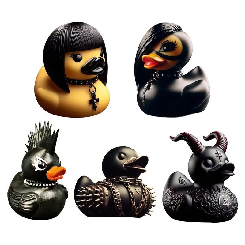 Patos de borracha para o painel do carro, Death Rock Duck, Satanás Devil Duck Statue, Estante, Desktop Decor, Estatueta animal, Collectible