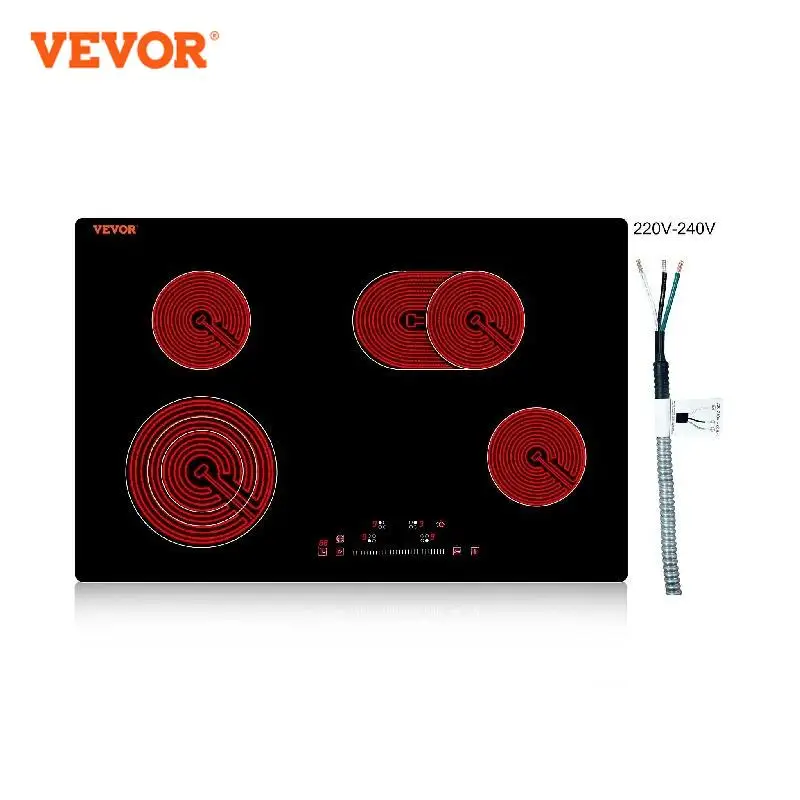 

VEVOR Built in Electric Stove Top 30.3x20.5 in 4 Burners 240V Glass Radiant Cooktop with Sensor Touch Control Timer & Child Lock