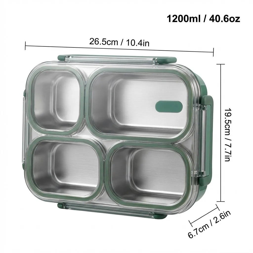 3/4 Grids 304 Roestvrijstalen Lunchbox Draagbare Grote Capaciteit Lekvrije Verdeelde Bento Box voor Studenten Volwassenen Magnetronbestendig