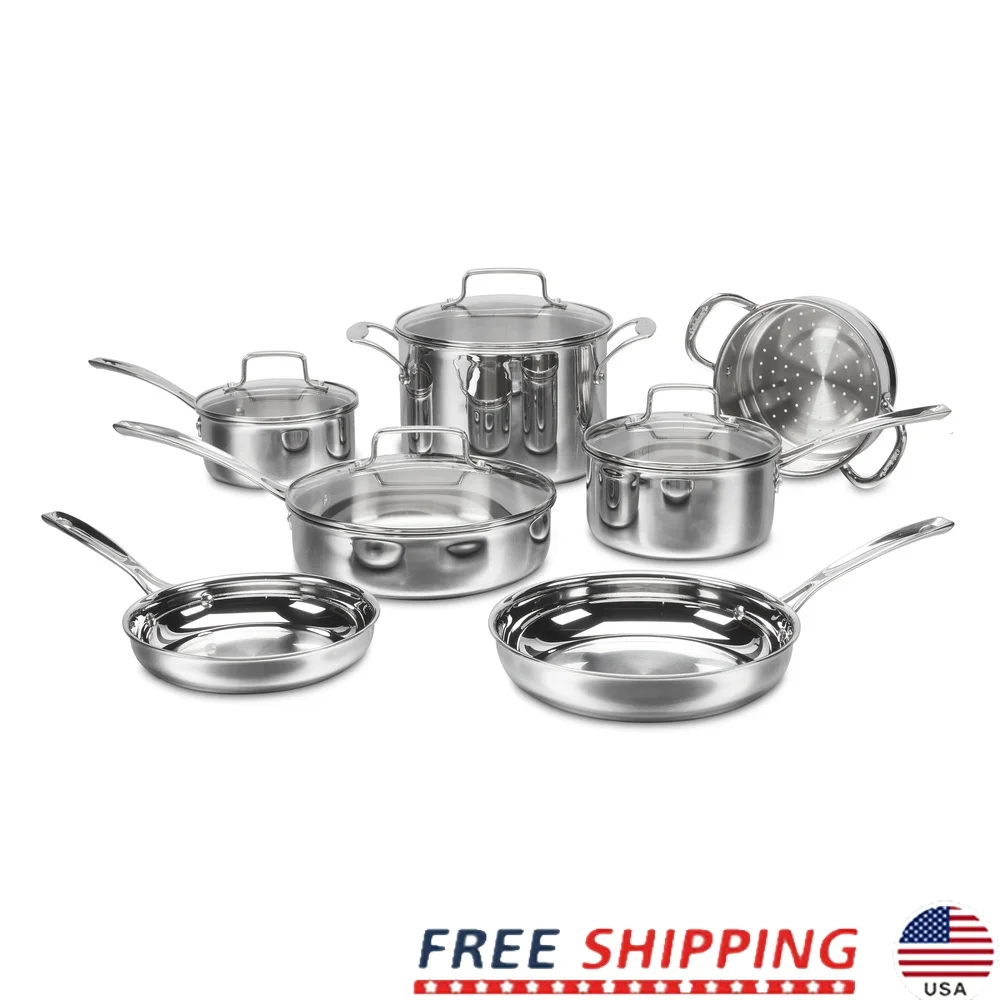 

11-Piece Tri-Ply Stainless Steel Cookware Set Induction Compatible Oven Safe Heat Surround Technology Dishwasher Safe Riveted