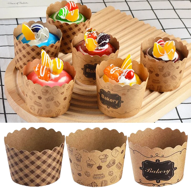 Paper Baking Cups Heavy Duty Cupcake Liners Brown Kraft Greaseproof Wrappers for Wedding Birthday Christmas Party Baking Mold