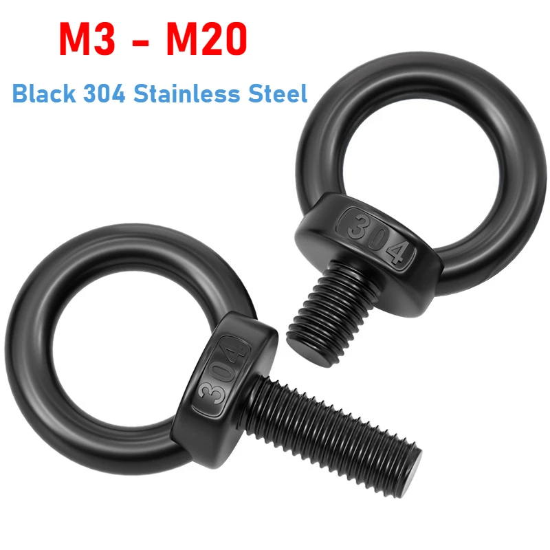 1PCS M3 M4 M5 M6 M8 M10 M12 - M20 Black 304 Stainless Steel Marine Lifting Eye Nuts/ Screw Ring Eyebolt Ring Hooking Nut Screws