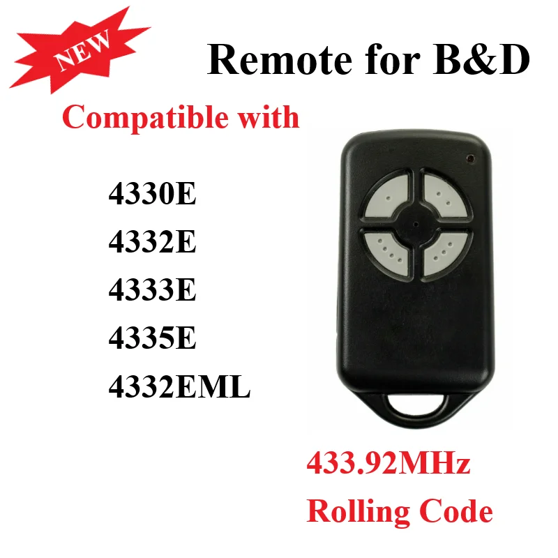 

For B&D 4335E 4330E 4330EML Car Gate Door Remote 4 Button Rolling Code Remote 433mhz