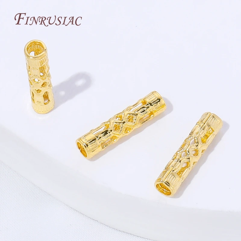 18K Gold Plated Long Tube Spacer Beads Vintage Filigree Cylinder Beads For Jewelry Making Bracelet Necklace Accessories view 6