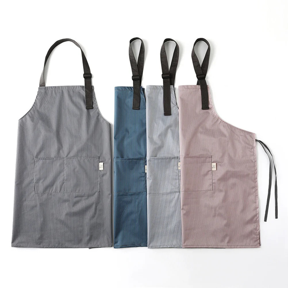 

1Pcs Waterproof Oilproof Apron Grey Stripe Fashion Kitchen Cooking Working Apron for Men Women Thick Material