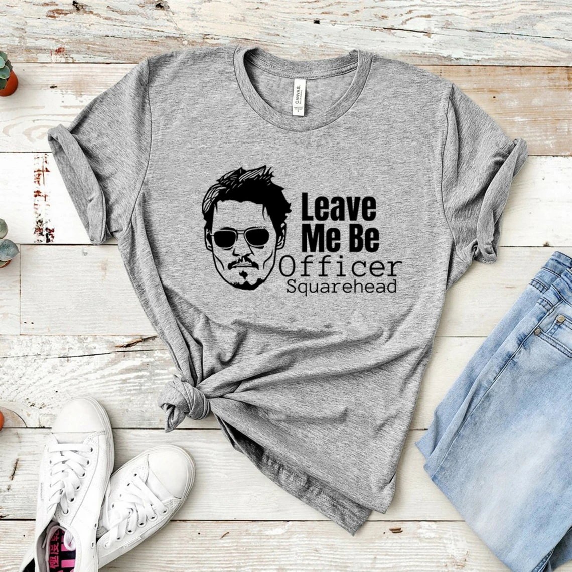 

Leave Me Be Officer Square Head T-Shirt Johnny Depp T Shirt Justice for Johnny Shirt Unisex Short Sleeve Tshirt Tops Graphic Tee