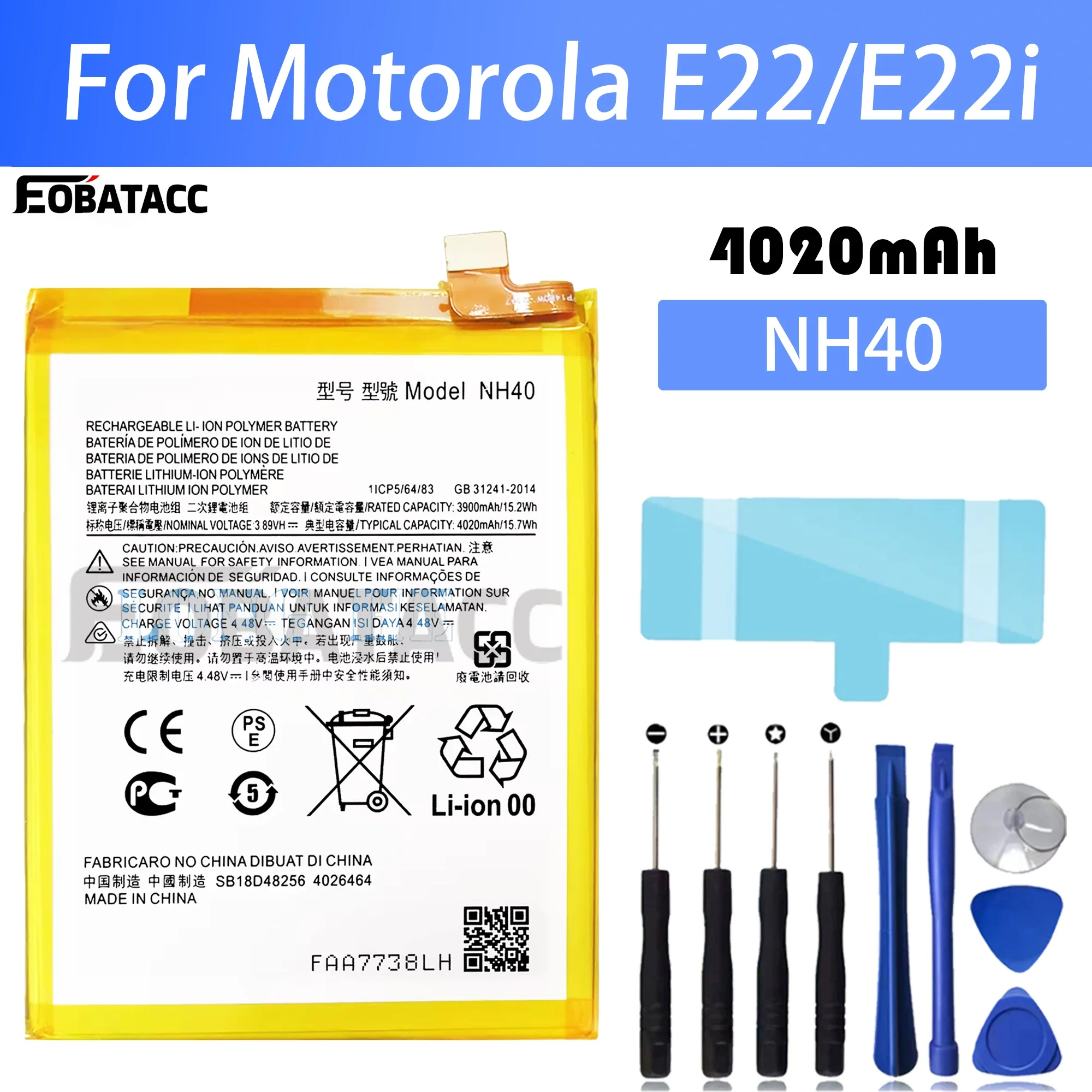 

100% New Original Battery NH40 For Motorola E22/E22i Battery + Free Tools