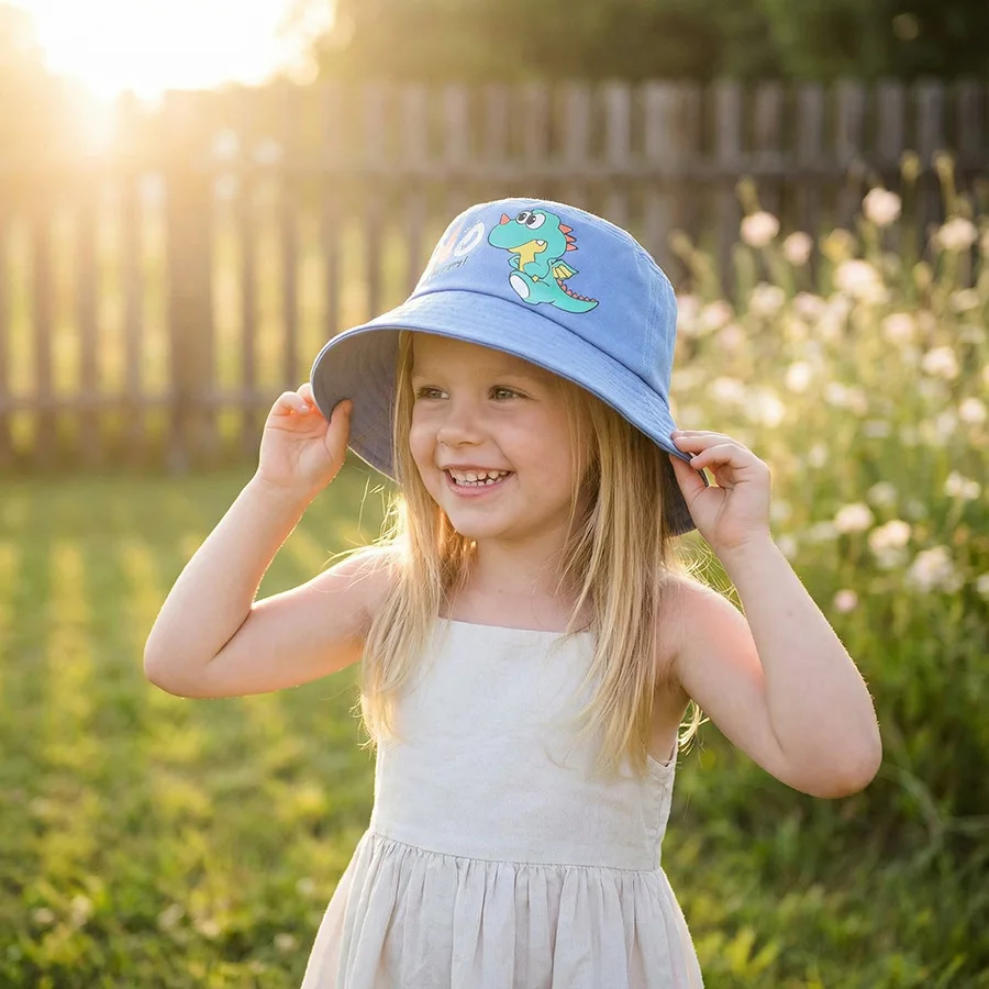 3-8Y Spring new style small dinosaur children's hat - new cartoon sunshade flat-top girl's fishing hat for boys and girls