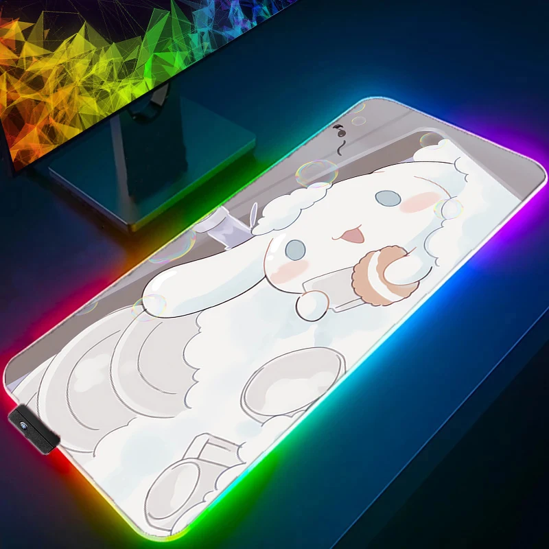 

LED Mouse Pad Computer Sanrio Cinnamoroll keyboard Backlight Carpet Large Gaming Accessories RGB Mousepad PC Gamer Desk Mat