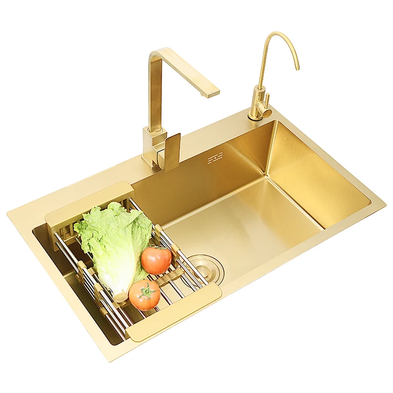 Gold kitchens sink Nano Handmade  304 Stainless Steel Single Golden sinks Bowel Basin cuba cozinha fregaderos de cocina