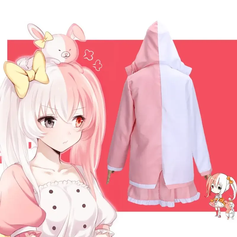 Nieuwe a recruté un cosplay Ronpa Monomi, Kostuum Roze Lange Pruik Beer Speelgoed, anronpa Monokuma Jkuniform CapStrespiration on Set Shirt