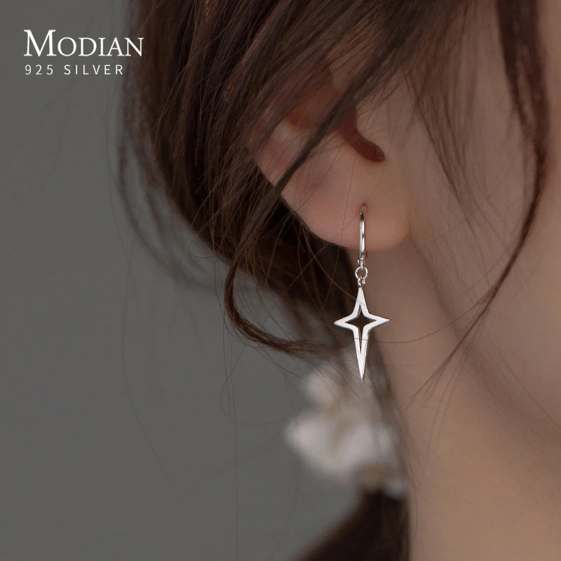 Modian Real 925 Sterling Silver Simple Stars Fashion Dangle Earrings For Women Fine Jewelry Star Pendant Party Drop Earrings