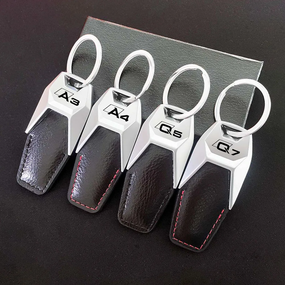 

High Quality Leather Car Keychain Zinc Alloy Key Ring For Audi A4 A6 A7 A1 A3 Q3 Q5 Q7 Car Keyring Accessories