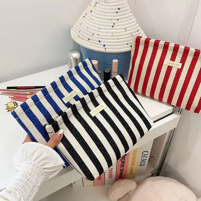 New striped makeup bag, skincare storage bag, sanitary napkin holder, and wallet