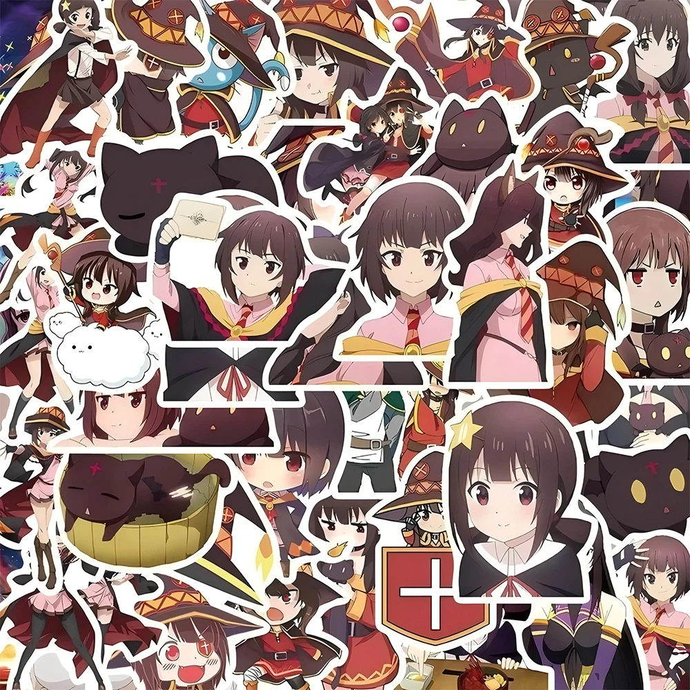 10/30/50pcs Anime KonoSuba: God\'s Blessing on This Wonderful World Stickers Cute Megumin Cartoon Decals for Phone Laptop Luggage