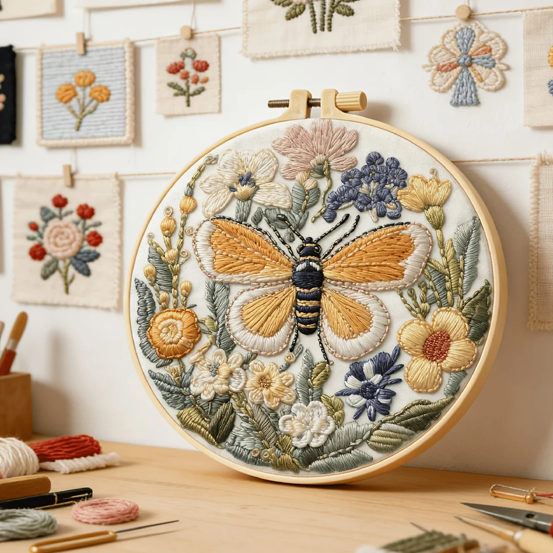 Beginner Friendly DIY Hand Embroidery Set Printed Pattern Fabric Thread Hoop Handcraft Project Kit For Adults Home Ornament