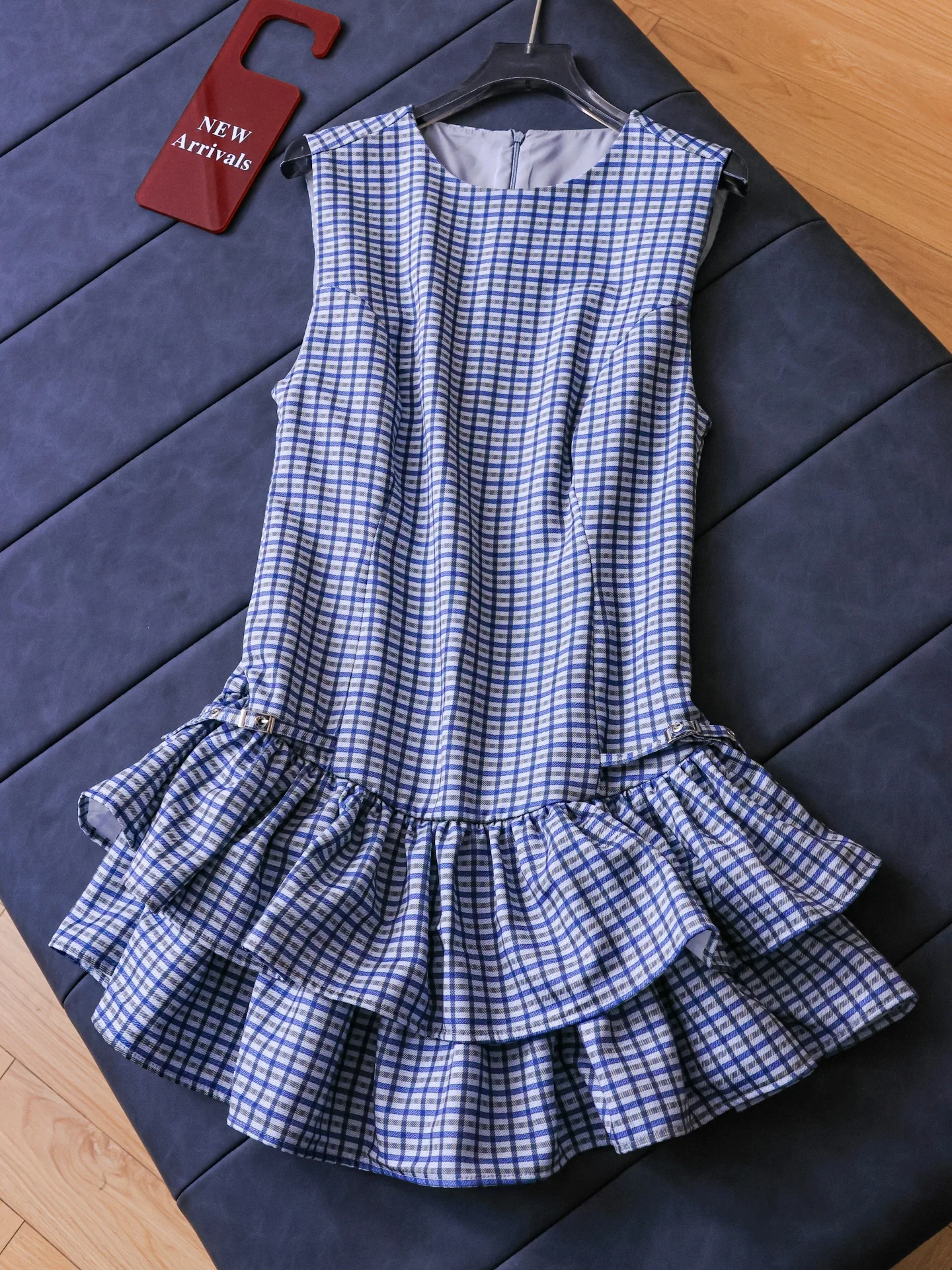 Vestido de Verano con Falda Abullonada de Doble Capa y Bloques de Color con Puntos, Estilo Casual, Novedad, Efecto Rejuvenecedor, E812, Poliéster