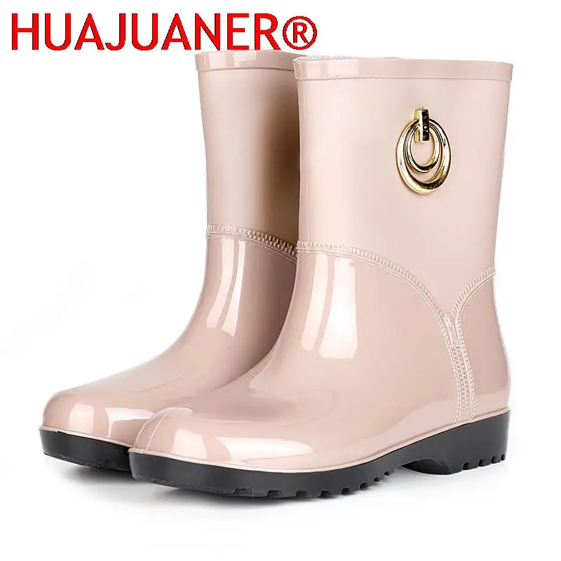 Bottes de pluie en caoutchouc pour femmes, imperméables, à talons hauts, à la mode, en PVC, courtes 