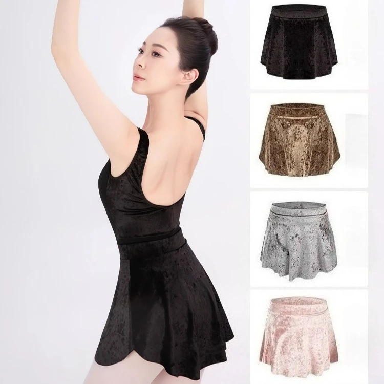 새로운 A 자형 벨벳 짧은 발레 스커트 우아한 댄스 스커트 아이보리 블랙 그레이 핑크