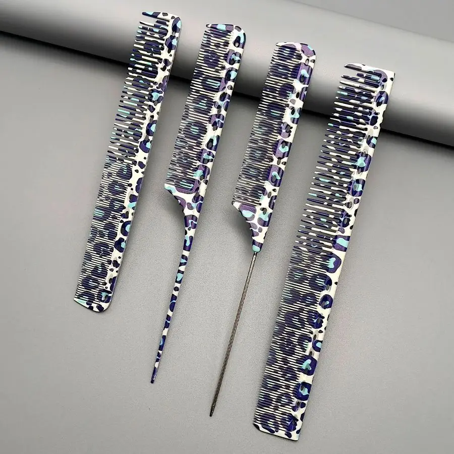 Blue Leopard Print Hair Cutting Comb Hair Dyeing Pointed-tail Combs Professional Trim Women's Long Hair Hairdressing Hairbrush