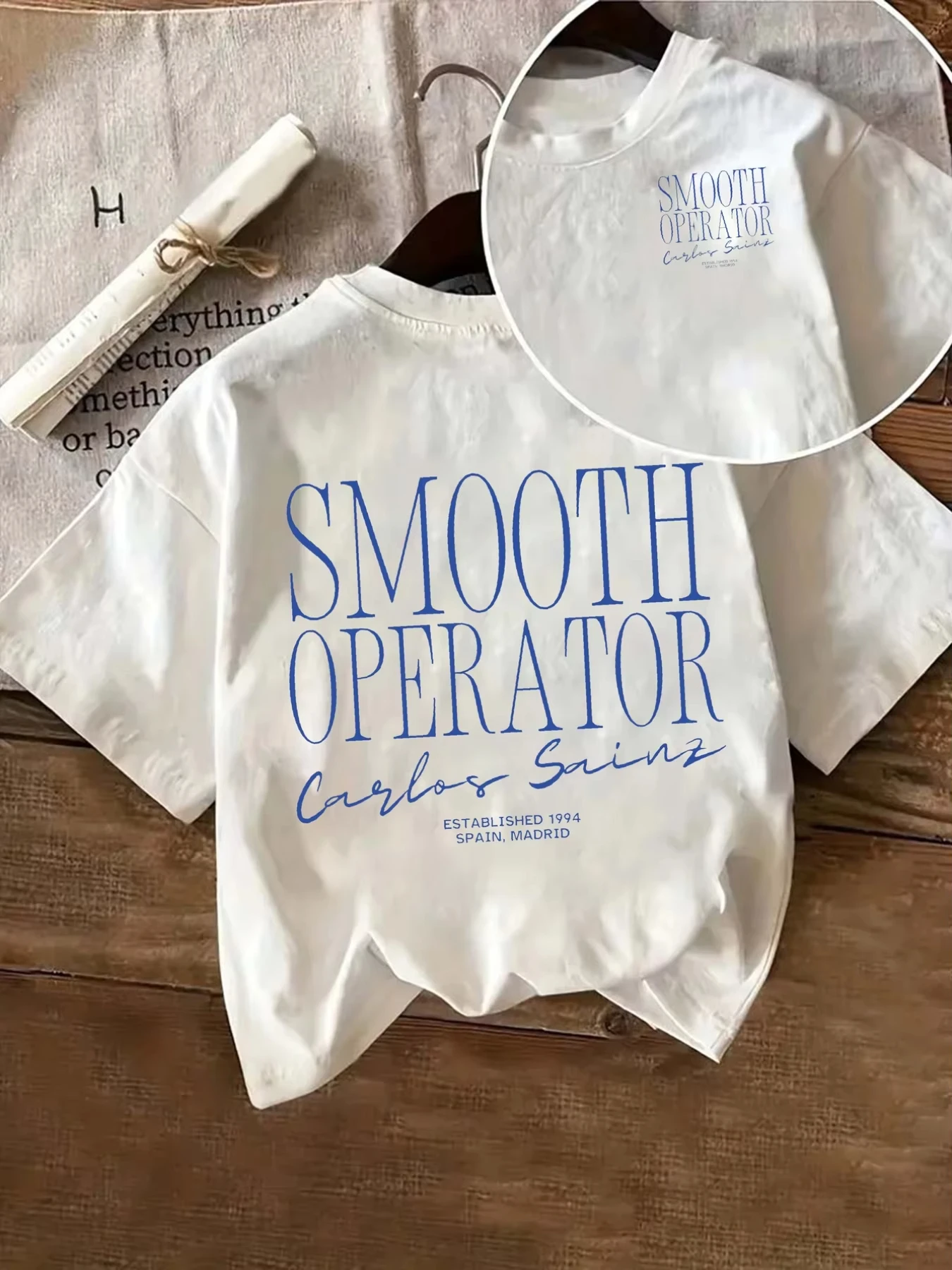 2026 New Women's SMOOTH OPERATOR Crew Neck T-Shirt Casual White with Blue Printed Tee Perfect for Summer Casual Loose Tops