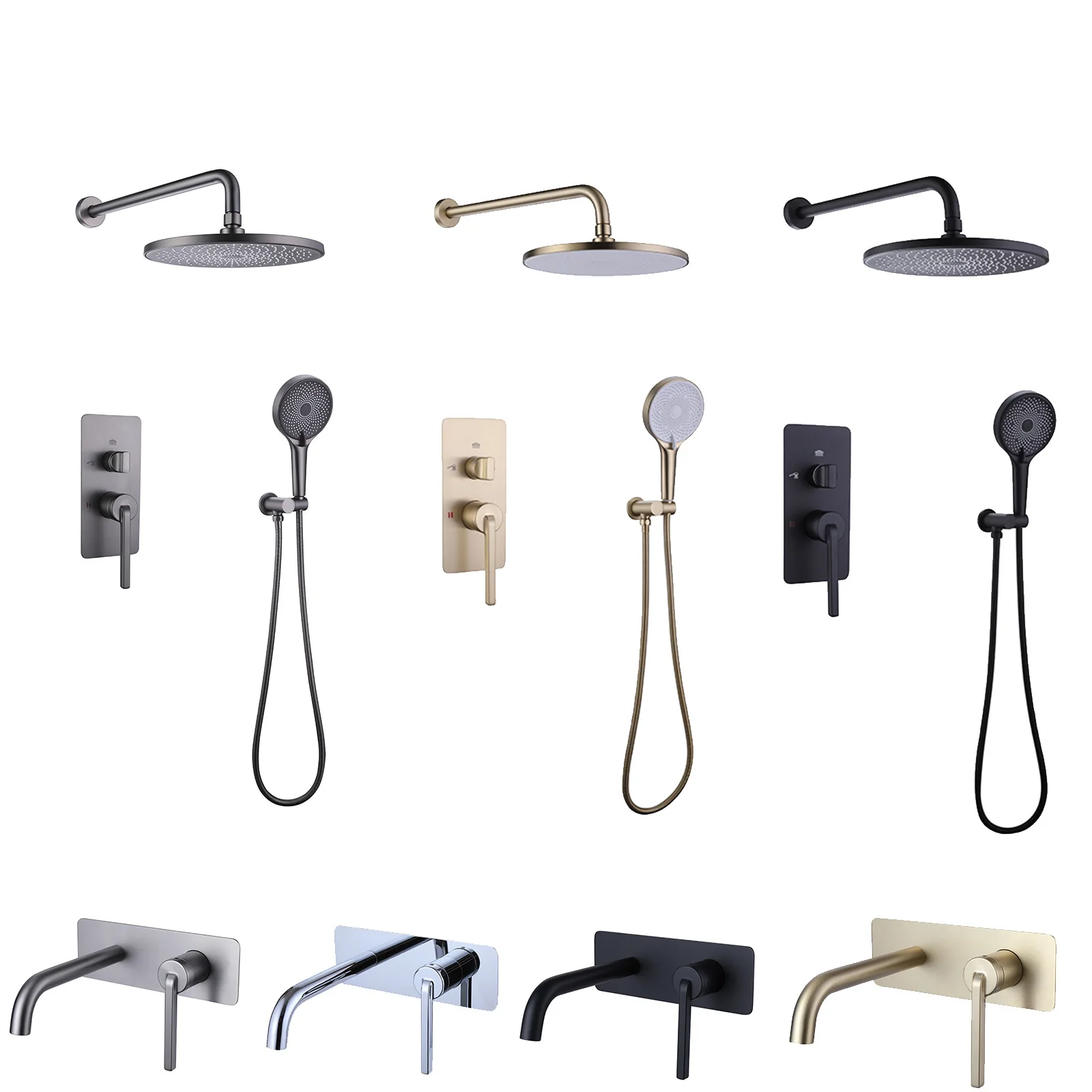 Gunmetal Gray Concealed Shower Kit, 2 Function, ABS Rain Head, Hot Cold Shower Control Valve