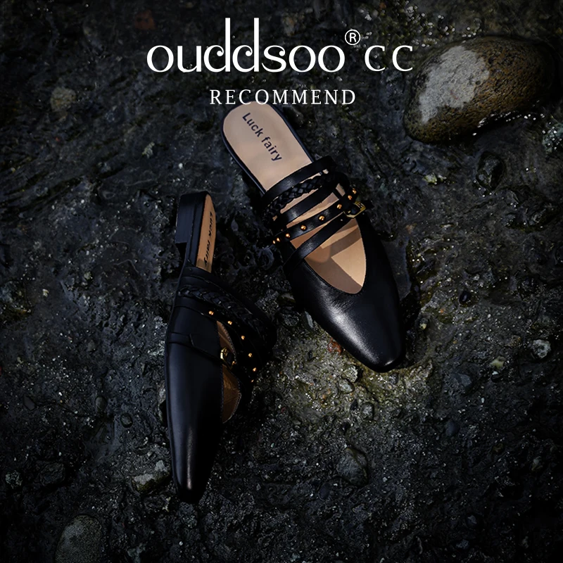 Ods Footwear Designer Rivet Women Flats Slippers Shoes Mules Female Slides Fashion Pointed Toe Ladies Flats Slippers Sandals 40