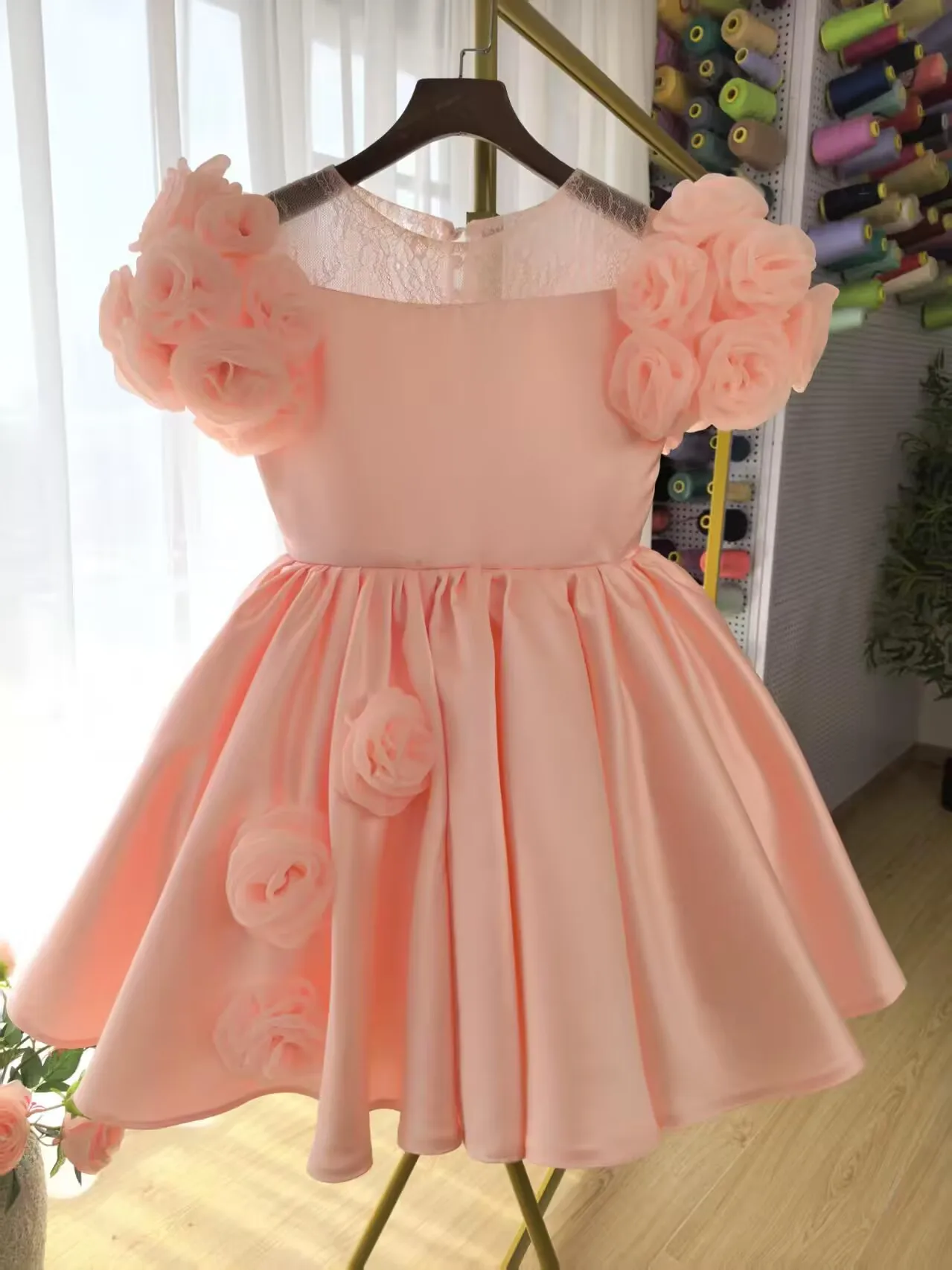 Pink Rose Modern Big Children's Dress 2026 Spring New fashion European and American Fashion Show Children's Dress Dress