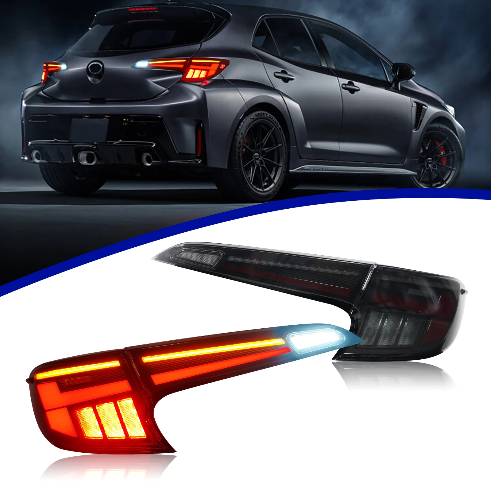 

For Toyota GR Corolla Hatchback 2019+ UpLED Tail Lights Auto ABS Material Rear Lamp Red Clear Lens 12V Turn Signal Car Taillamp