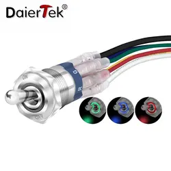 DaierTek 12V 24V 16MM Car Toggle Switch ON OFF Latching RGB Triple LED SPST IP67 Waterproof Rocker Switch for Marine Boat