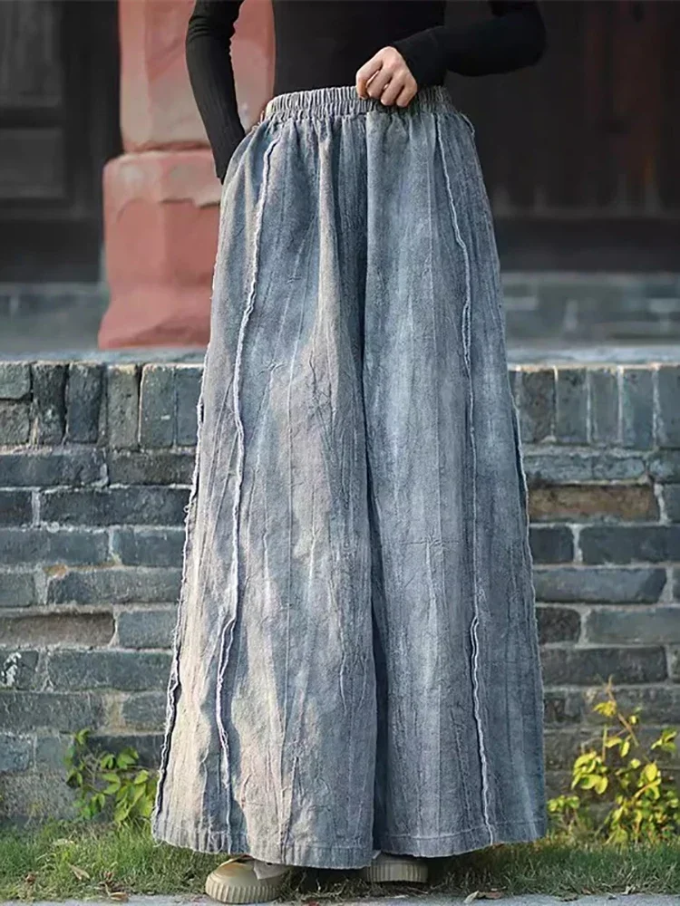 

XITAO Solid Color Patchwork Pants Elastic Waist Fashion All Match Loose Casual Slimming Wide Leg Pants 2025 Spring New LJ1053
