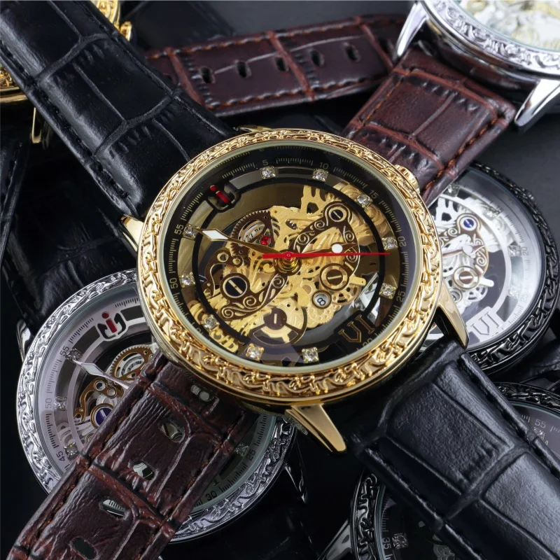 NEPIC Men Quartz Watch Rectangle Square Dial Skeleton Gold Sliver Watches Male Luxury Business Man Roman Numerals New Wristwatch