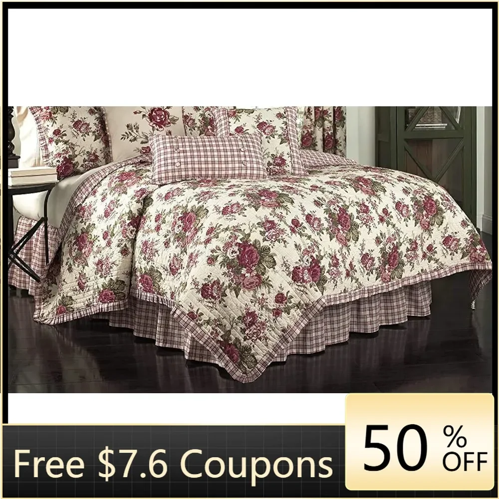 

Modern Farmhouse Floral 4-Piece Reversible Quilt Bedspread Set Bed Linen Set Full Comforter Sets Bedding Home Freight free