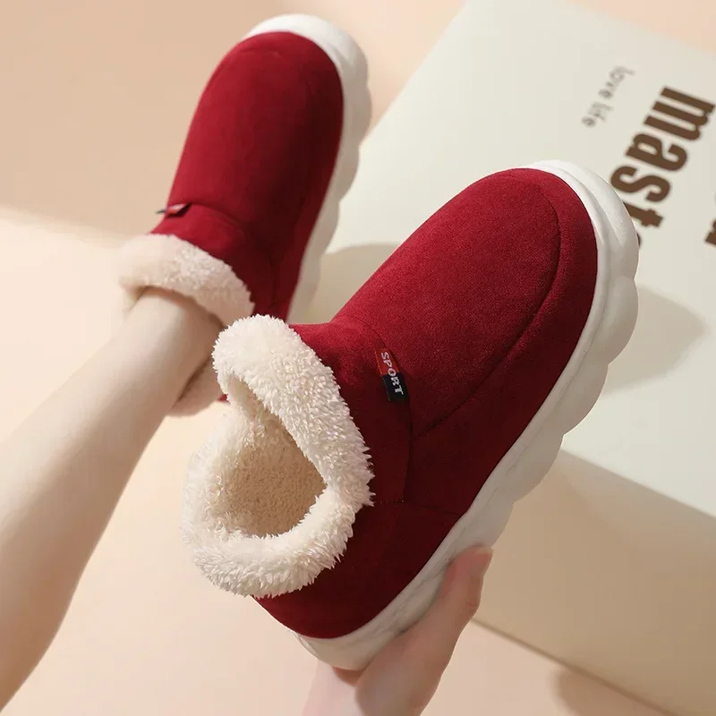 Winter Women Casual House Shoes 2025 Outdoor Couple Warm Cotton Shoes for Women Ankle Boots Indoor Plush Padded Slippers for Men