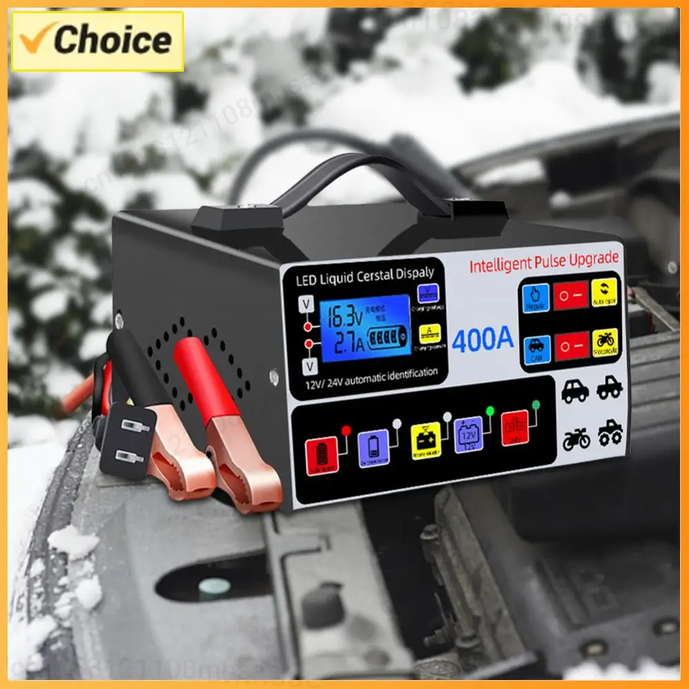 

400A Heavy Duty Smart Battery Charger 12V/24V Intelligent Pulse Repair Charger LCD Display Self-Stop Battery Charger Five-Stage