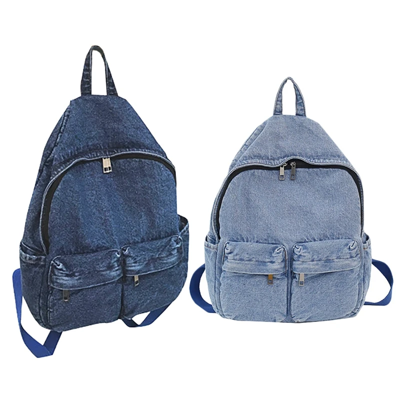 

Vintage Washed Denim Backpack Multifunctional Travel Bag For Girls School Bags