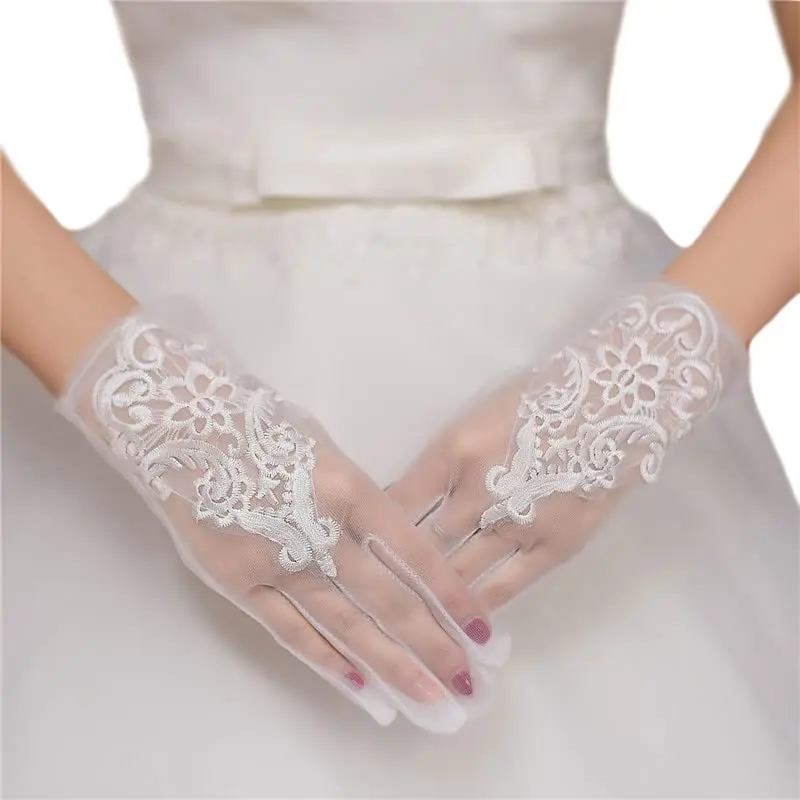 Lace Embroidered Flowers  Gloves Short Mest Bridal Wedding Accessories Bridesmaid Gift