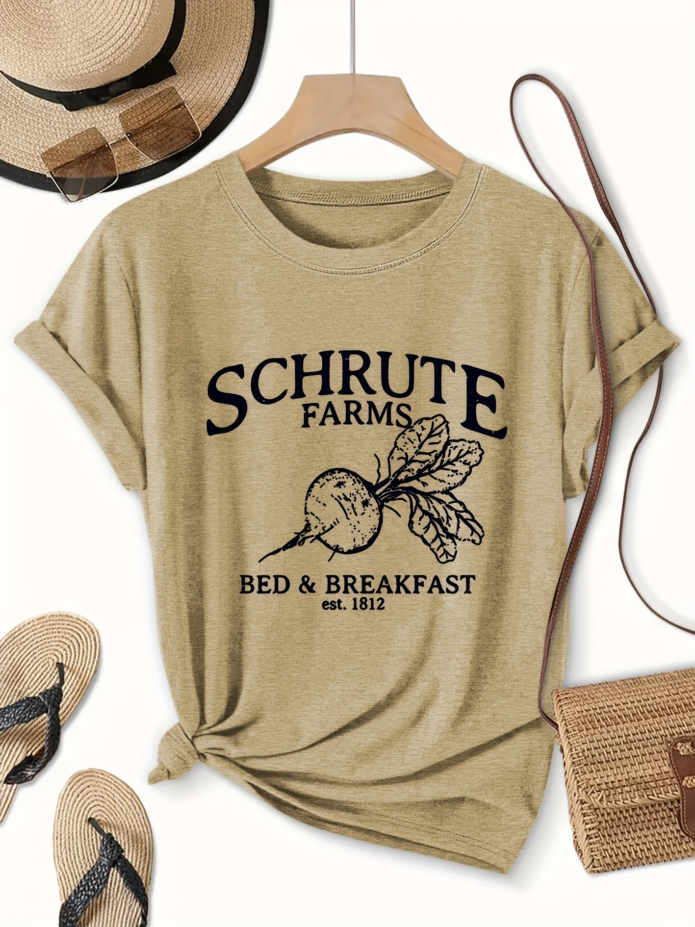 Schrute Farms Bed & Breakfast Women's Tee - The Office Beet Graphic, Casual Pink Top