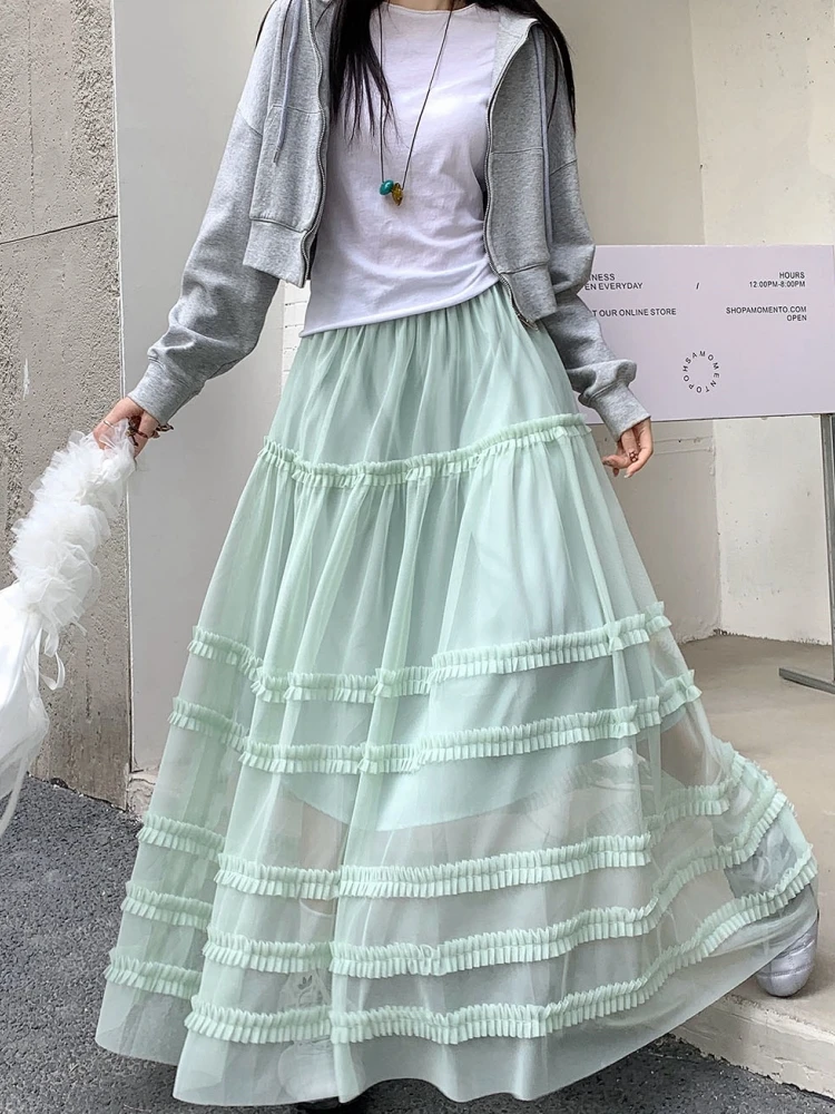 

Длинная юбка макси женская, сетчатая юбка 2026, готика, лолита, весна-лето, с завышенной талией, асимметричная, многослойная, с драпировкой, юбка-бальное платье, юбка-рок