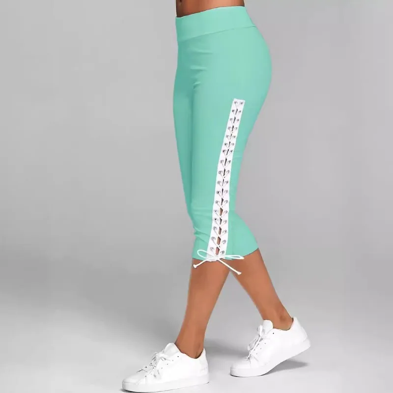 

Женские леггинсы-капри с боковой шнуровкой — эластичные облегающие брюки для йоги, несколько цветов